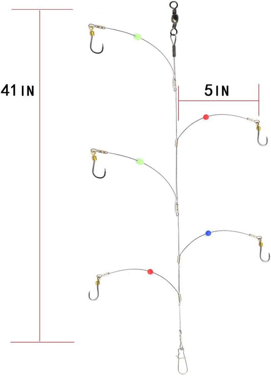 Fishing Rig, Stainless Steel Wire Fishing Hook Rigs, 3 Packs, Hook Size #6 to #16, Silver