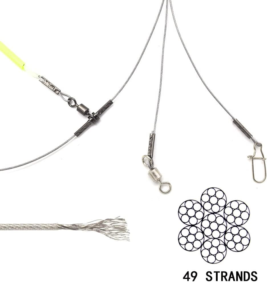 High Strength Steel Wire Leader Rigs with Hooks Swivels Snap Connect,Saltwater Fishing Assecories Steel Wire Leader with Nylon-Coating