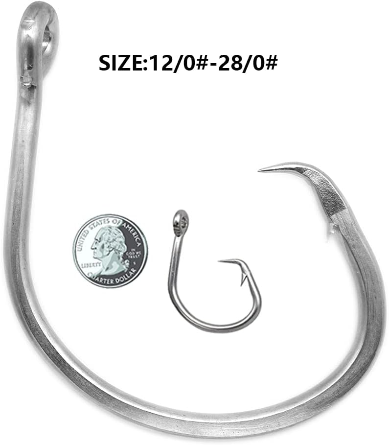 Giant Fishing Hook 6/0-28/0 Forged in-line Circle Hooks Shark & Swordfish &Tuna Hook Stainless Steel Big Game Hook Saltwater…
