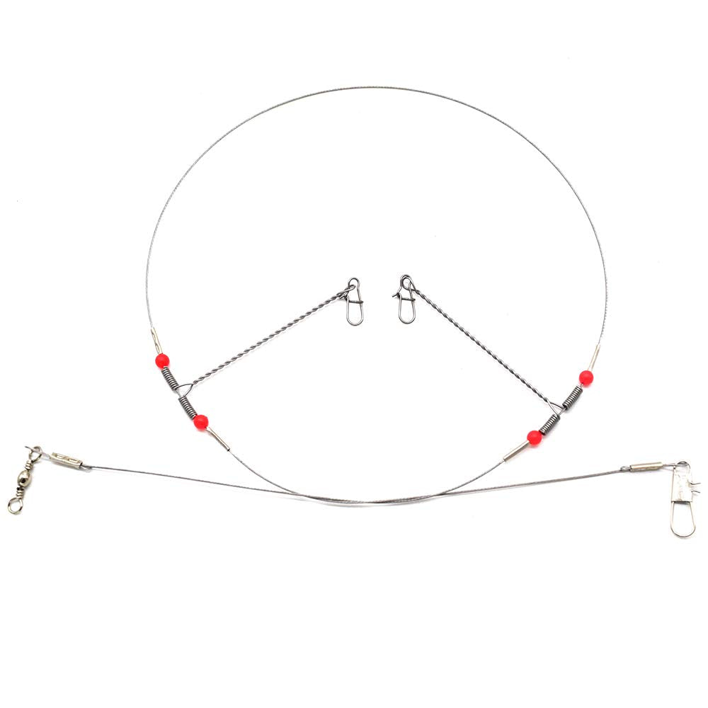 10Pcs Wire Trace Leader Rig Stainless Steel 2 Arm Fishing Rigs Tackle Lure Swivel Snaps Beads High-Strength Fishing Wire