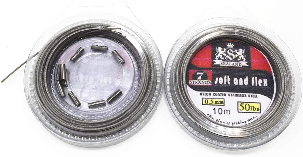 5LB-200LB 7 Strands Fishing Line Wire Leader Nylon Coated Stainless Steel Leader Wire with Crimps Sleeves