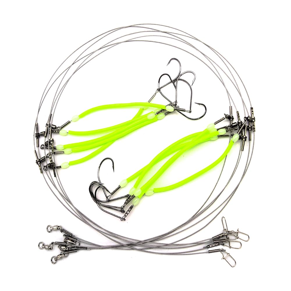 High Strength Steel Wire Leader Rigs with Hooks Swivels Snap Connect,Saltwater Fishing Assecories Steel Wire Leader with Nylon-Coating