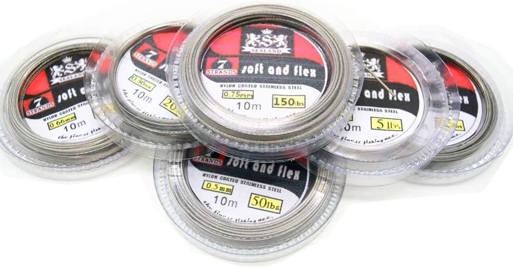 5LB-200LB 7 Strands Fishing Line Wire Leader Nylon Coated Stainless Steel Leader Wire with Crimps Sleeves