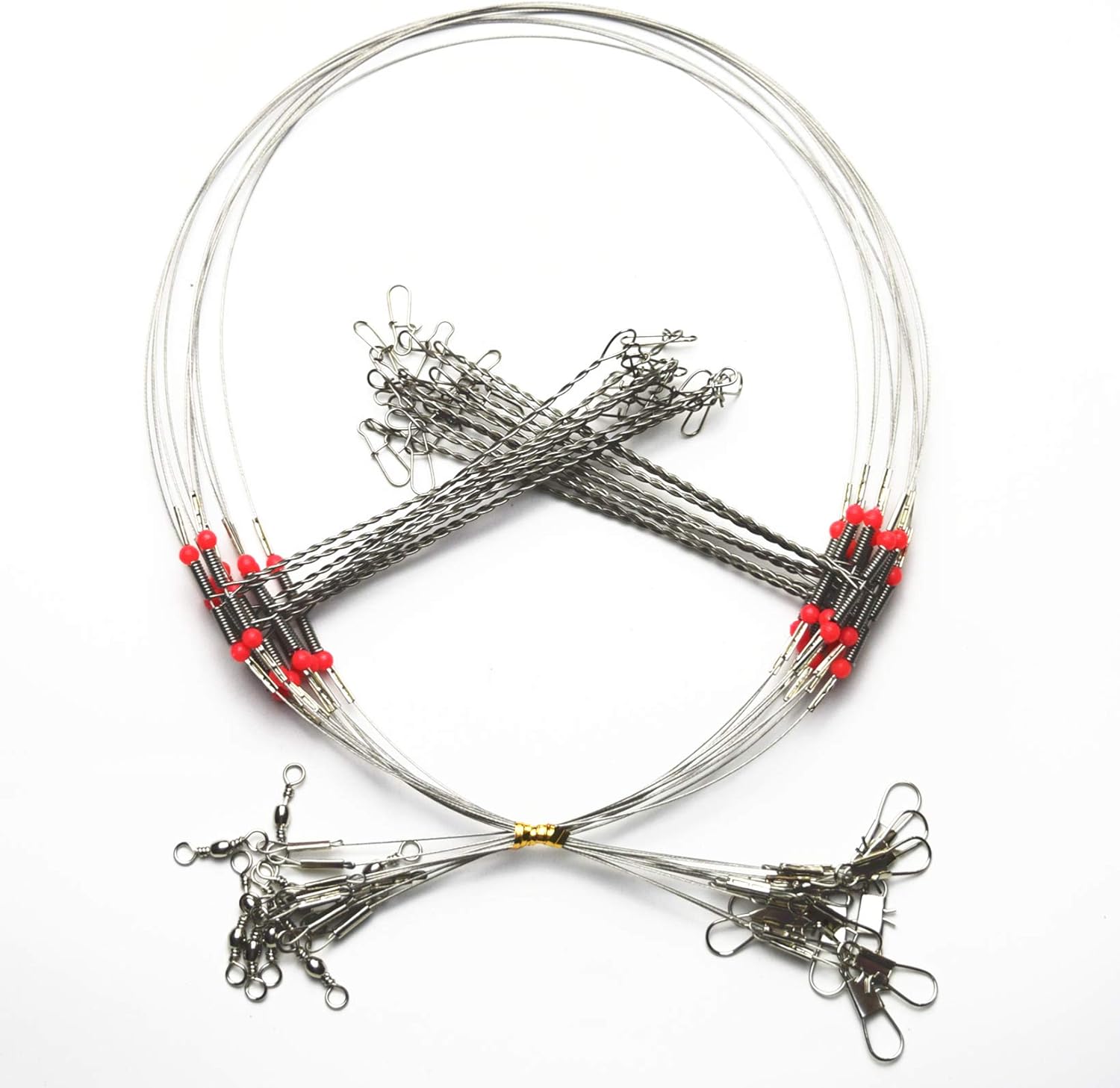 10Pcs Wire Trace Leader Rig Stainless Steel 2 Arm Fishing Rigs Tackle Lure Swivel Snaps Beads High-Strength Fishing Wire