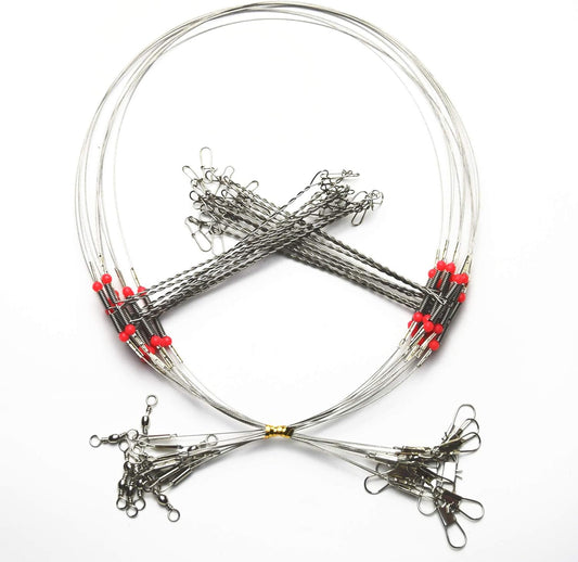 10Pcs Wire Trace Leader Rig Stainless Steel 2 Arm Fishing Rigs Tackle Lure Swivel Snaps Beads High-Strength Fishing Wire