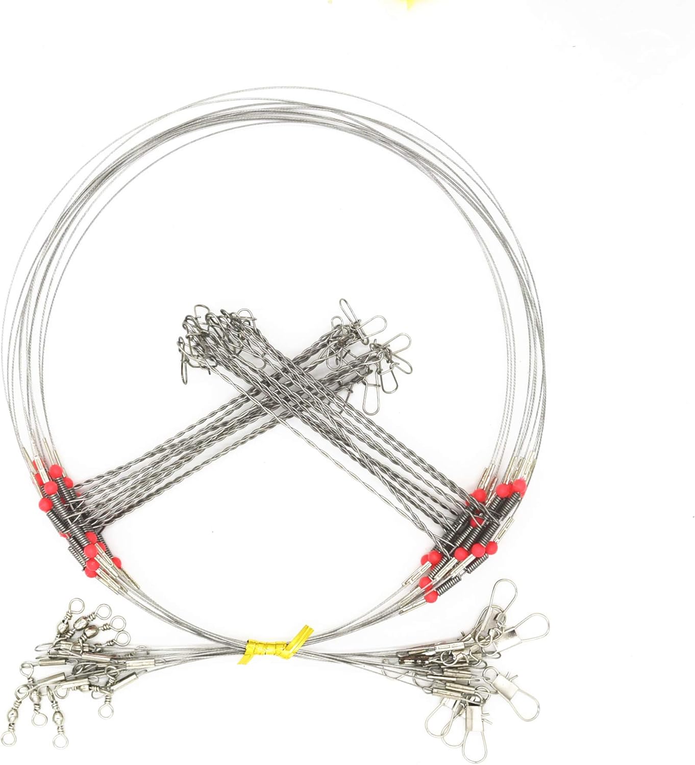 10Pcs Wire Trace Leader Rig Stainless Steel 2 Arm Fishing Rigs Tackle Lure Swivel Snaps Beads High-Strength Fishing Wire