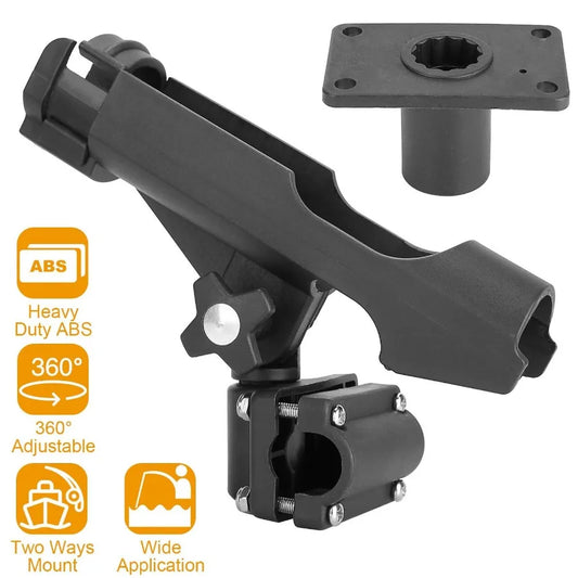 Boat Fishing Pole Rod Holder 360 Rotatable Kayak Side Rail Mount Adjustable Folding Rod Holder w Large Clamp
