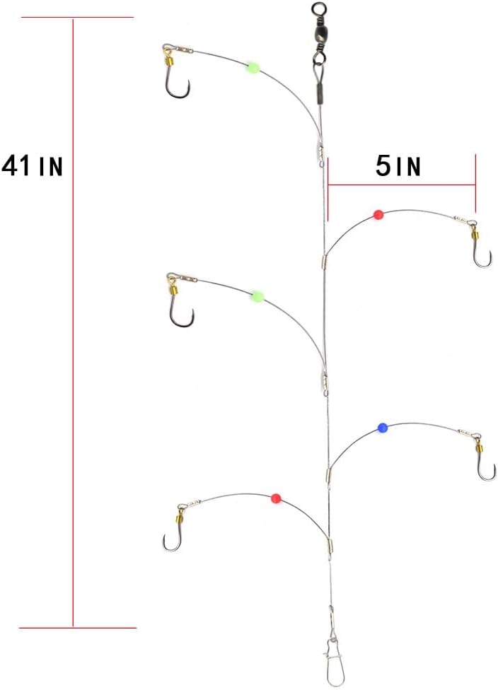 Fishing Rig, Stainless Steel Wire Fishing Hook Rigs, 3 Packs, Hook Size #6 to #16, Silver