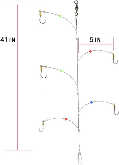 Fishing Rig, Stainless Steel Wire Fishing Hook Rigs, 3 Packs, Hook Size #6 to #16, Silver