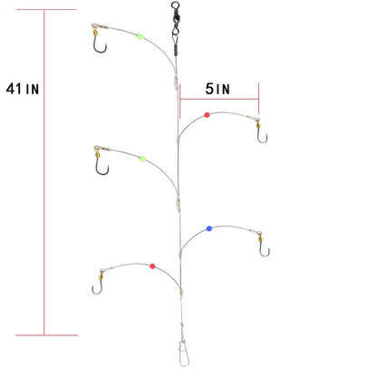 Fishing Rig, Stainless Steel Wire Fishing Hook Rigs, 3 Packs, Hook Size #6 to #16, Silver