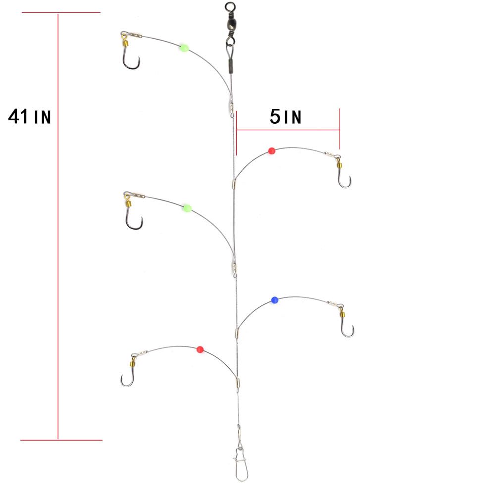 Fishing Rig, Stainless Steel Wire Fishing Hook Rigs, 3 Packs, Hook Size #6 to #16, Silver