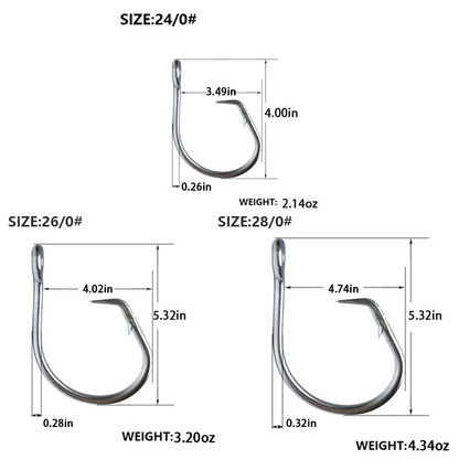 Super Giant Circle Hooks 24/0-28/0 Forged In-Line Shark Swordfish