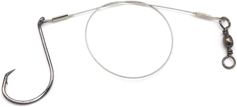 1#-8/0# Offset Octopus Hooks Rig, Fishing Wire Leader -Heavy Duty Stainless Steel Wire Line Leaders with Rolling Swivel and Barb Hooks, Fishing Lure Bait Rig Saltwater…