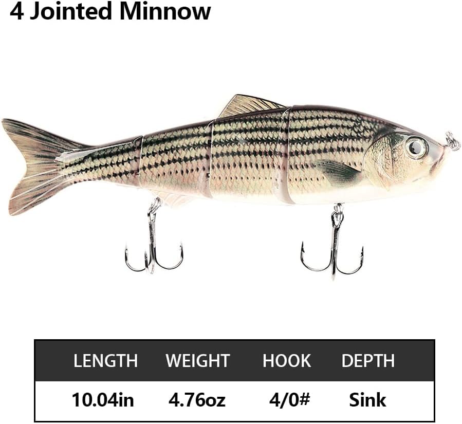 10in Multi Jointed Swimbait Fishing Lures Bait,4 Segment Big Giant Sinking Fishing Bass Lures,Crankbaits Swimbaits with Treble Hook