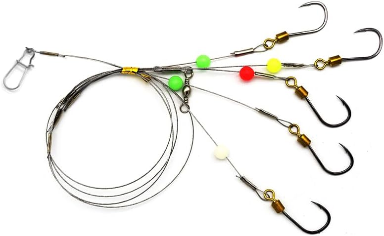 Fishing Rig, Stainless Steel Wire Fishing Hook Rigs, 3 Packs, Hook Size #6 to #16, Silver