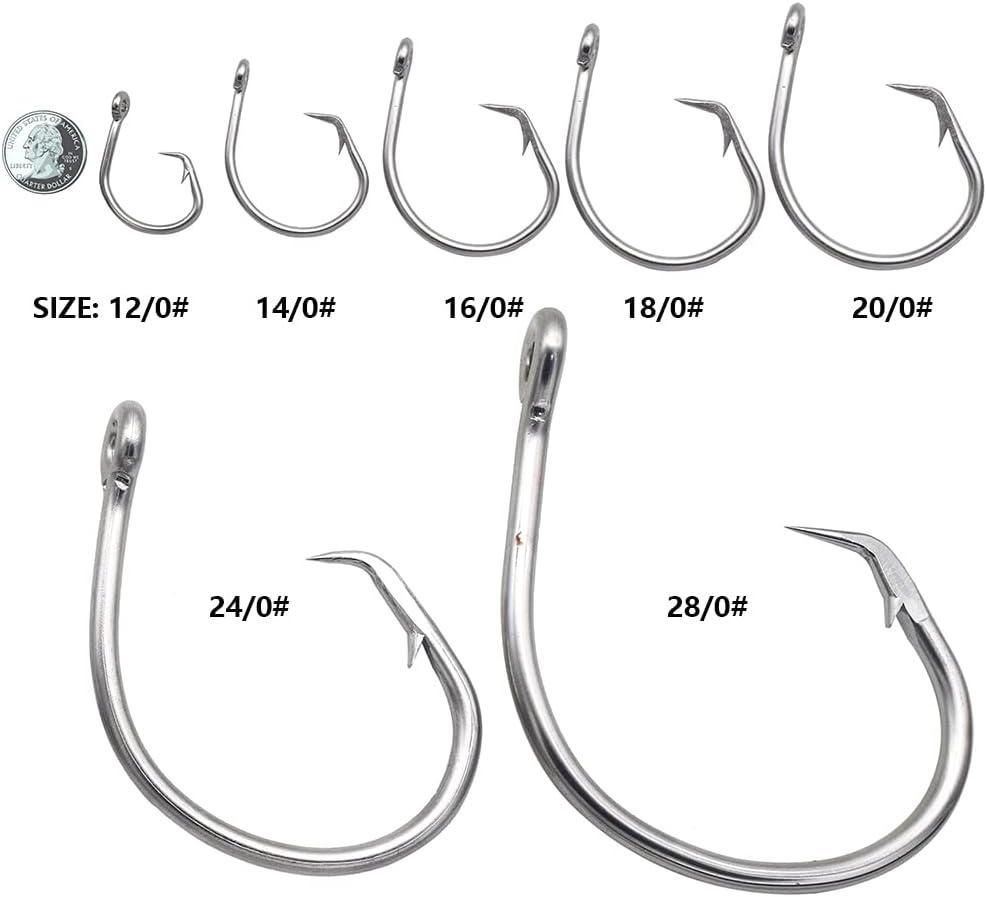 Giant Fishing Hook 6/0-28/0 Forged in-line Circle Hooks Shark & Swordfish &Tuna Hook Stainless Steel Big Game Hook Saltwater…