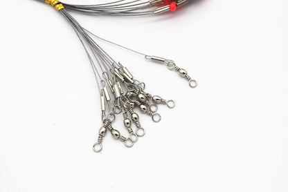10Pcs Wire Trace Leader Rig Stainless Steel 2 Arm Fishing Rigs Tackle Lure Swivel Snaps Beads High-Strength Fishing Wire