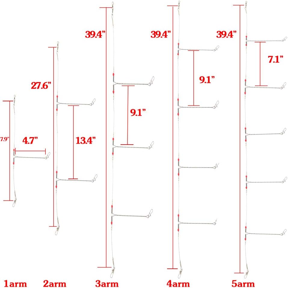 Senyu Wire Trace Leader Rig Stainless Steel 1-5 Arms Fishing Rigs with Snap,High-Strength Fishing Leaders Saltwater-Perch Rigs for Fishing