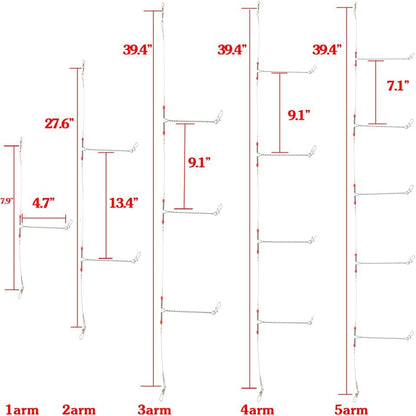 Senyu Wire Trace Leader Rig Stainless Steel 1-5 Arms Fishing Rigs with Snap,High-Strength Fishing Leaders Saltwater-Perch Rigs for Fishing