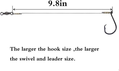 1#-8/0# Offset Octopus Hooks Rig, Fishing Wire Leader -Heavy Duty Stainless Steel Wire Line Leaders with Rolling Swivel and Barb Hooks, Fishing Lure Bait Rig Saltwater…