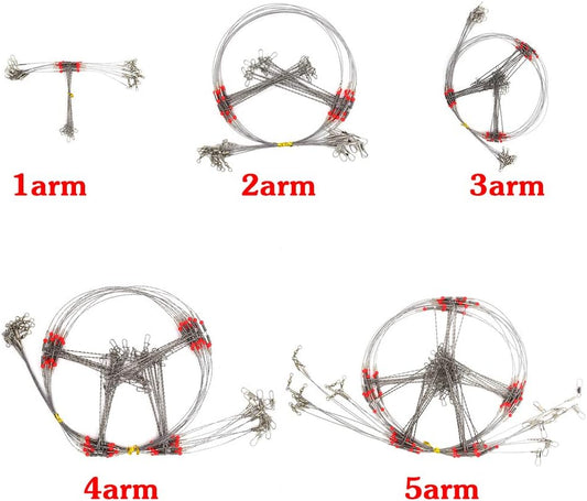 Senyu Wire Trace Leader Rig Stainless Steel 1-5 Arms Fishing Rigs with Snap,High-Strength Fishing Leaders Saltwater-Perch Rigs for Fishing