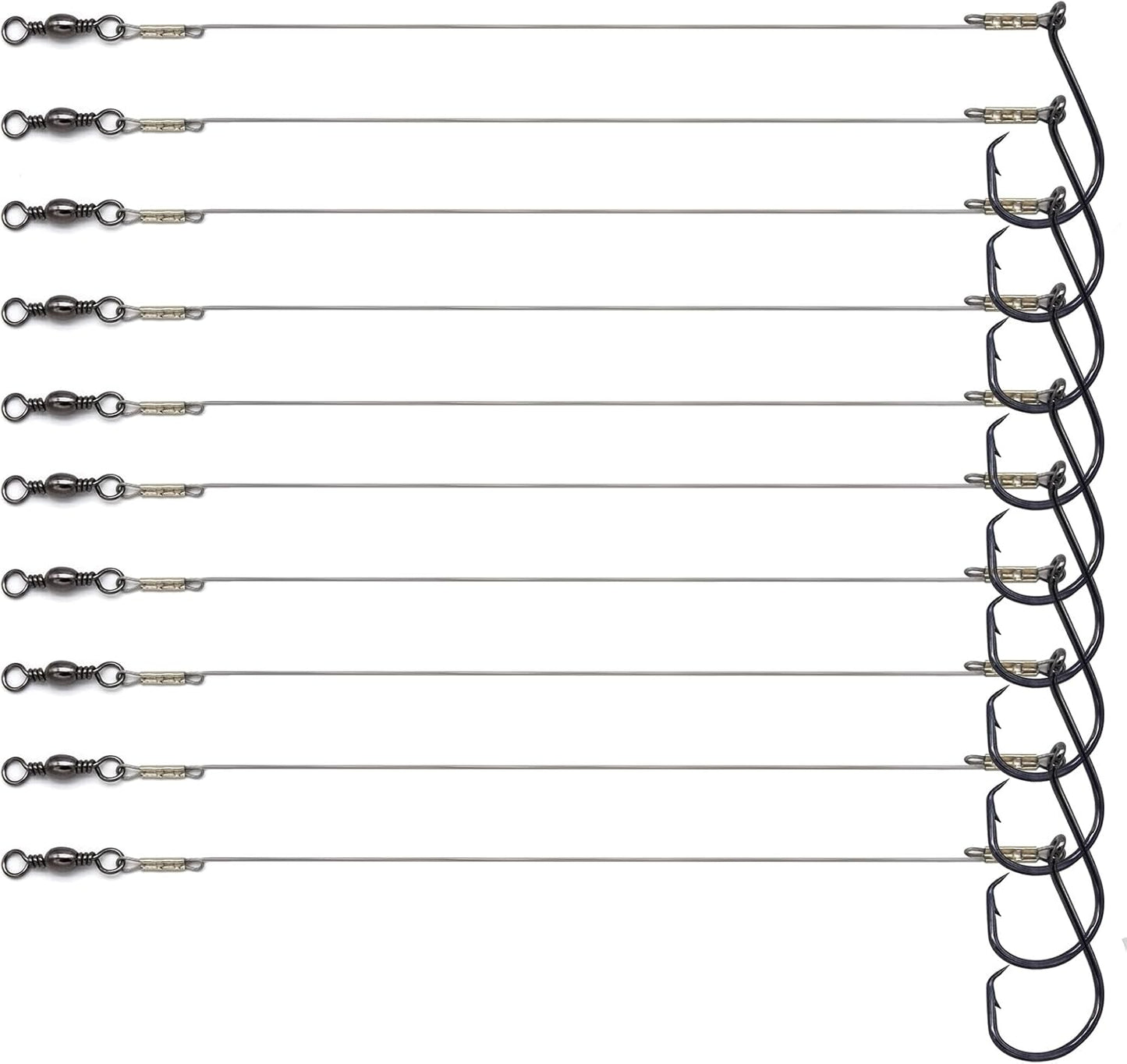 1#-8/0# Offset Octopus Hooks Rig, Fishing Wire Leader -Heavy Duty Stainless Steel Wire Line Leaders with Rolling Swivel and Barb Hooks, Fishing Lure Bait Rig Saltwater…