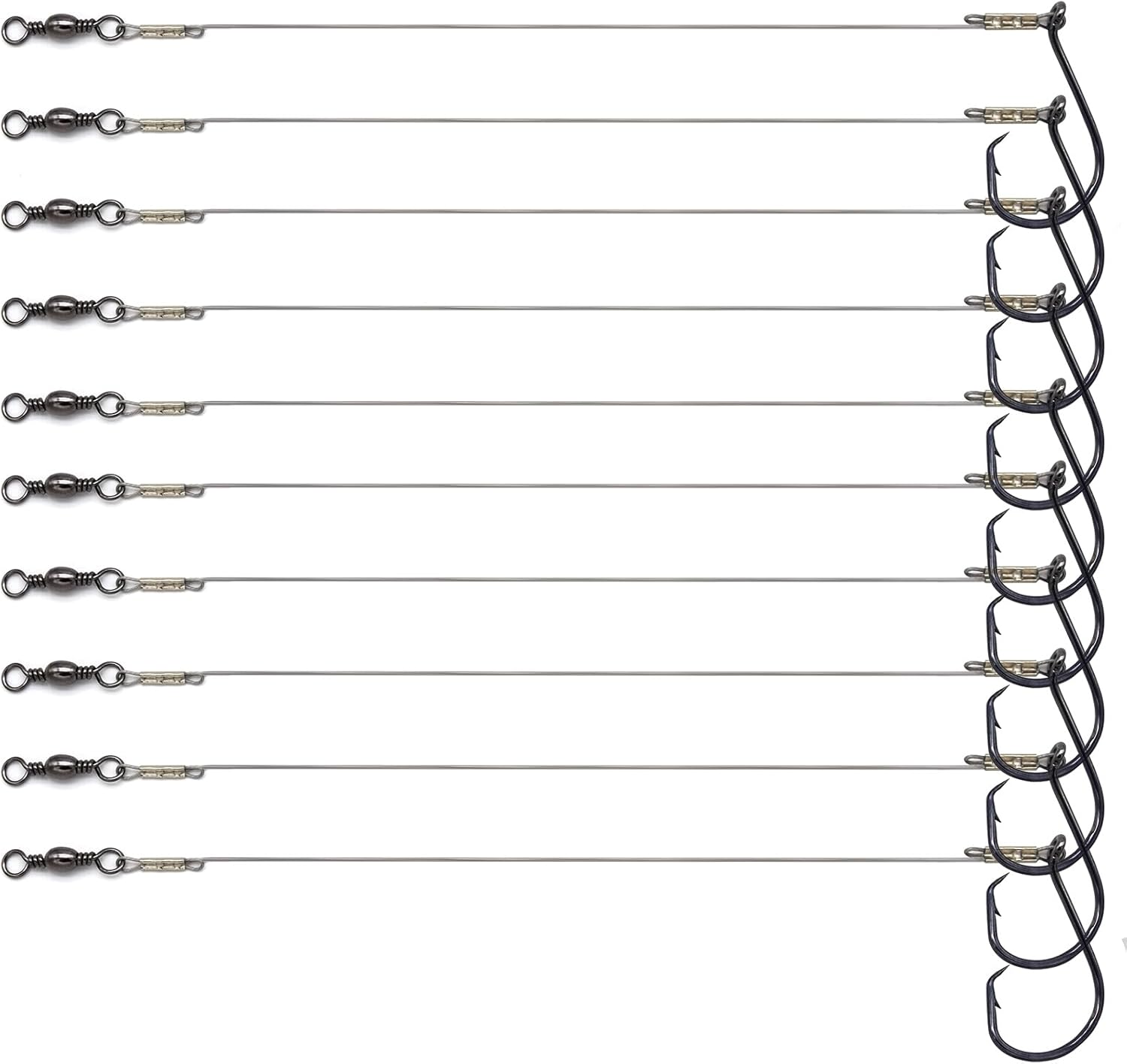 1#-8/0# Offset Octopus Hooks Rig, Fishing Wire Leader -Heavy Duty Stainless Steel Wire Line Leaders with Rolling Swivel and Barb Hooks, Fishing Lure Bait Rig Saltwater…