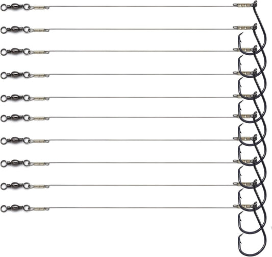 1#-8/0# Offset Octopus Hooks Rig, Fishing Wire Leader -Heavy Duty Stainless Steel Wire Line Leaders with Rolling Swivel and Barb Hooks, Fishing Lure Bait Rig Saltwater…