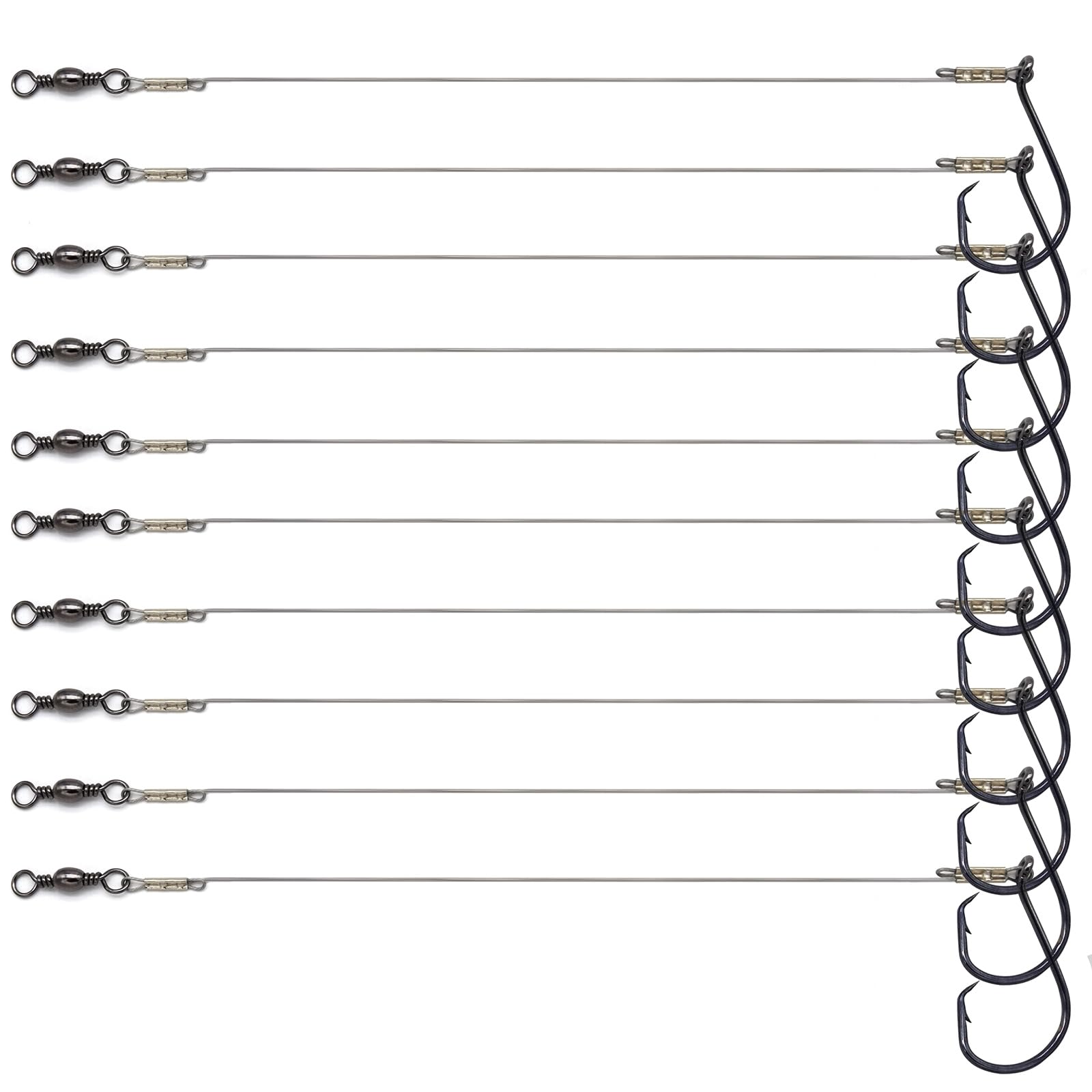 1#-8/0# Offset Octopus Hooks Rig, Fishing Wire Leader -Heavy Duty Stainless Steel Wire Line Leaders with Rolling Swivel and Barb Hooks, Fishing Lure Bait Rig Saltwater…