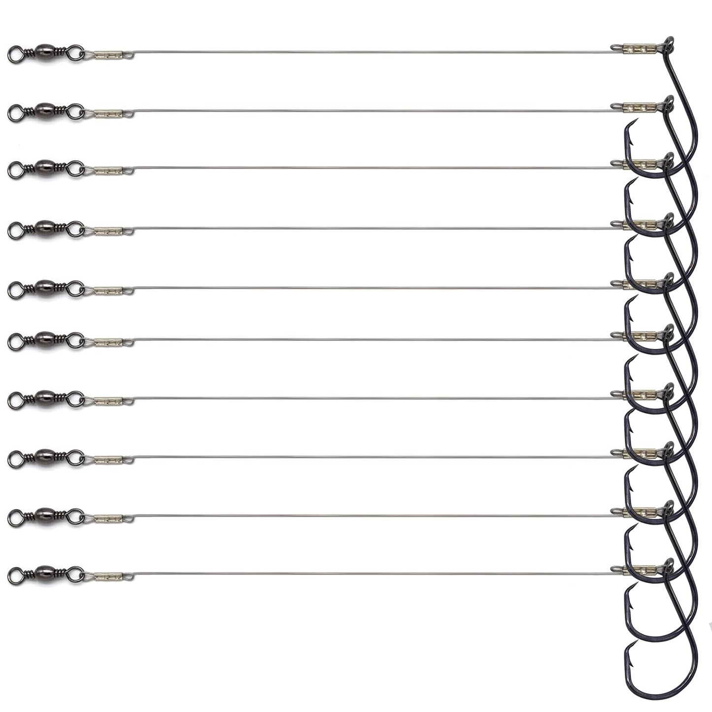 1#-8/0# Offset Octopus Hooks Rig, Fishing Wire Leader -Heavy Duty Stainless Steel Wire Line Leaders with Rolling Swivel and Barb Hooks, Fishing Lure Bait Rig Saltwater…