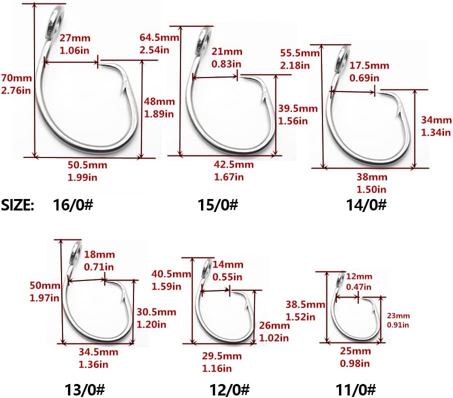 11/0-16/0 Big Game White Forged Offset Circle Hooks Shark & Swordfish (Pack of 10)