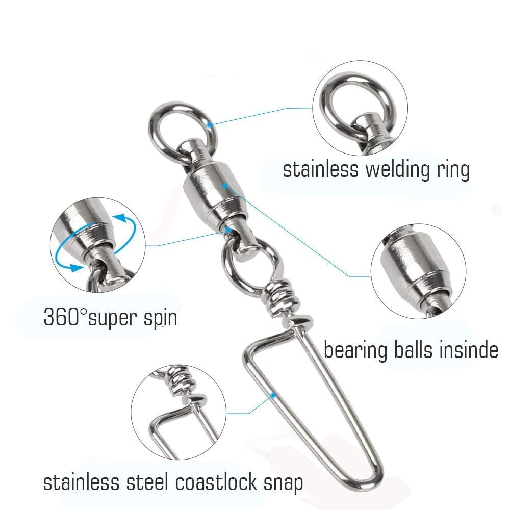 AMYSPORTS High Strength Fishing Snap Swivels Ball Bearing Swivels Stainless Fishing Swivels Saltwater Corrosion Resistance Barrel Swivel for Freshwater Fishing