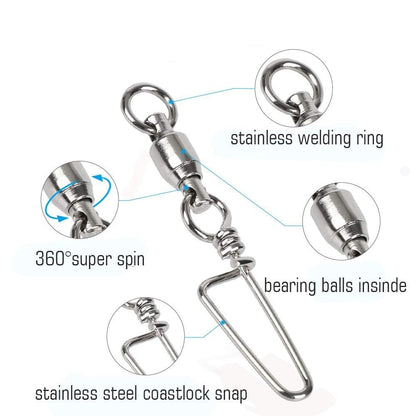 AMYSPORTS High Strength Fishing Snap Swivels Ball Bearing Swivels Stainless Fishing Swivels Saltwater Corrosion Resistance Barrel Swivel for Freshwater Fishing