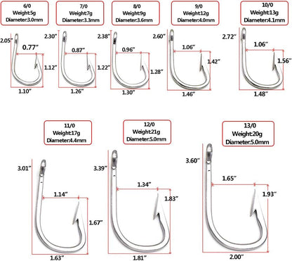 Saltwater Large Giant Shark,Tuna and Catfish Hooks Extra Strong Stainless Steel Fishing Hooks…