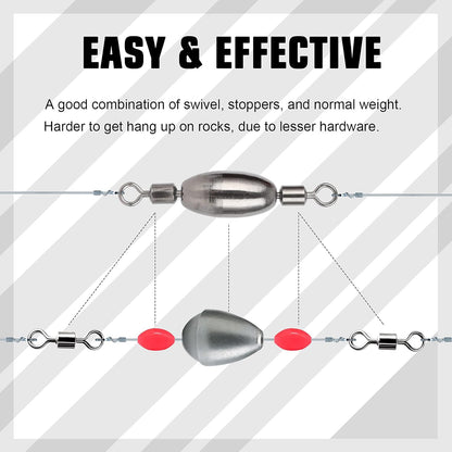 AMYSPORTS Drop Shot Fishing Sinkers Tackle Casting Swivel Fishing Weight Sinker Bullet Fishing Sinker Saltwater Removable Freshwater