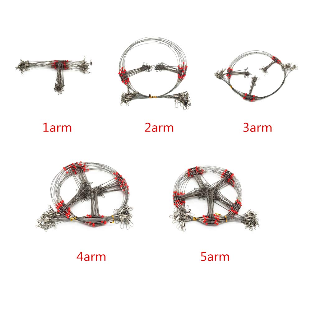 Senyu Wire Trace Leader Rig Stainless Steel 1-5 Arms Fishing Rigs with Snap,High-Strength Fishing Leaders Saltwater-Perch Rigs for Fishing