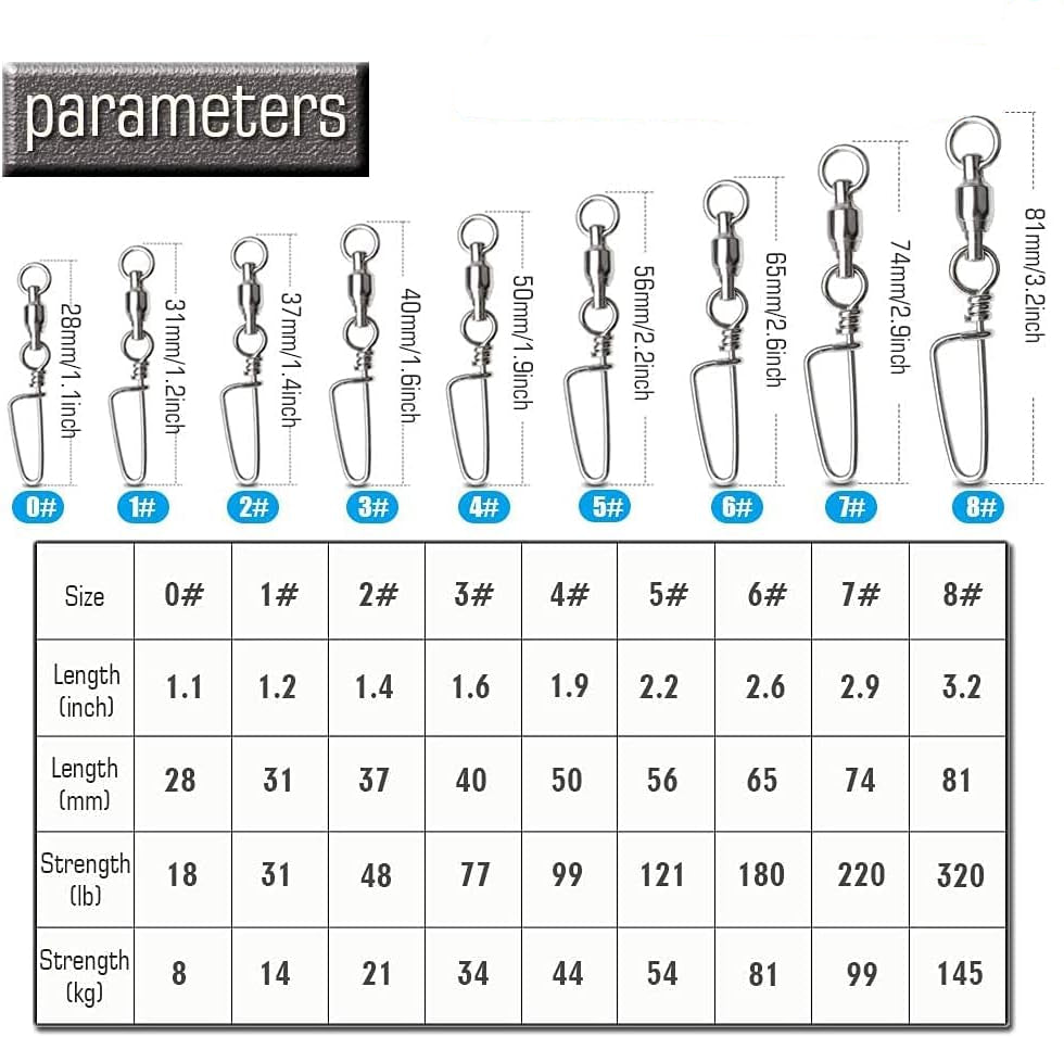 AMYSPORTS High Strength Fishing Snap Swivels Ball Bearing Swivels Stainless Fishing Swivels Saltwater Corrosion Resistance Barrel Swivel for Freshwater Fishing