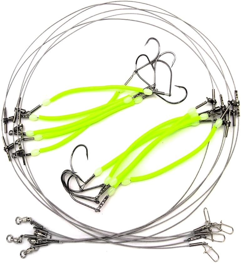 High Strength Steel Wire Leader Rigs with Hooks Swivels Snap Connect,Saltwater Fishing Assecories Steel Wire Leader with Nylon-Coating