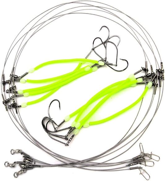 High Strength Steel Wire Leader Rigs with Hooks Swivels Snap Connect,Saltwater Fishing Assecories Steel Wire Leader with Nylon-Coating