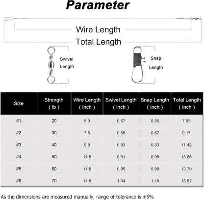 AMYSPORTS Freshwater Wire Fishing Leader Stainless Heavy Duty Wire Leader Fishing Saltwater Rigs Leaders Fishing Steel White Nickel