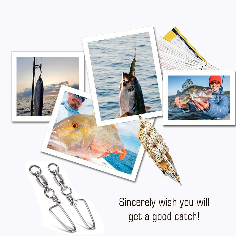 AMYSPORTS High Strength Fishing Snap Swivels Ball Bearing Swivels Stainless Fishing Swivels Saltwater Corrosion Resistance Barrel Swivel for Freshwater Fishing