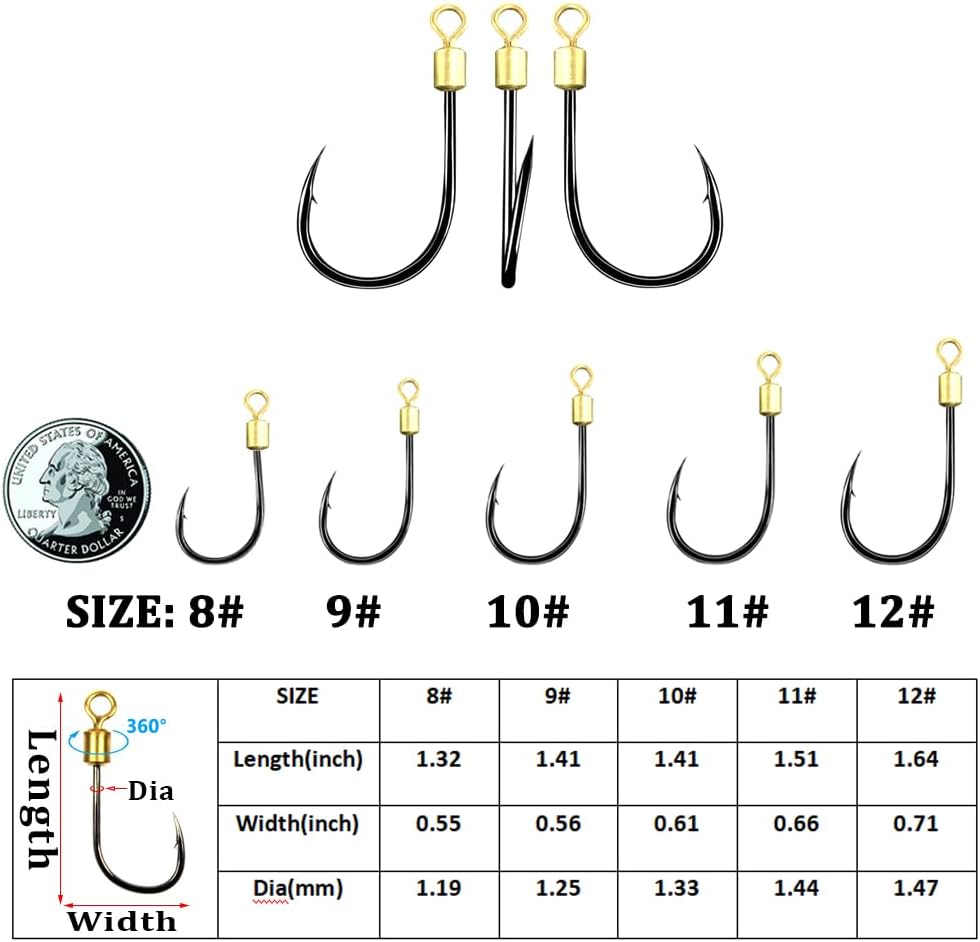 Fishing Rig, Stainless Steel Wire Fishing Hook Rigs, 3 Packs, Hook Size #6 to #16, Silver