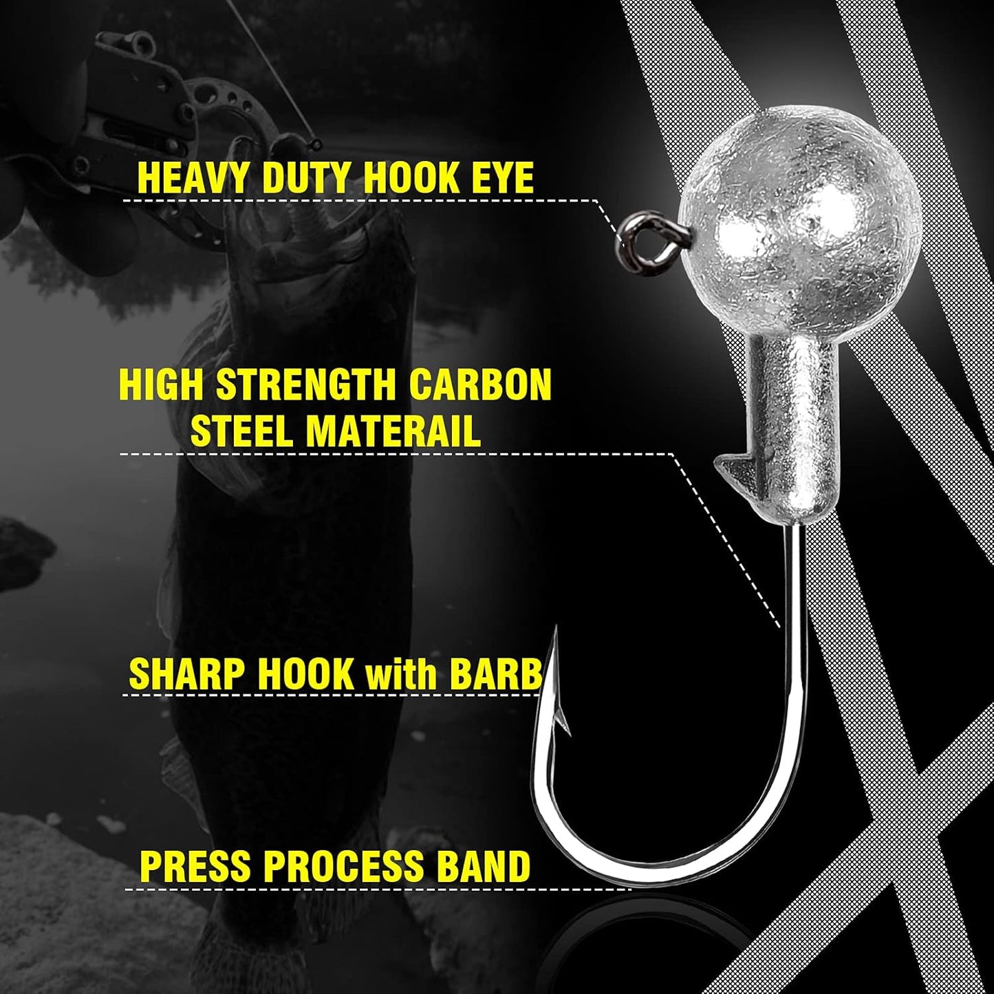 AMYSPORTS Trout Freshwater Jig Head Hook Saltwater Tackle Jig Hook Lead Round Ball Fishing Jigs Lead Sharp