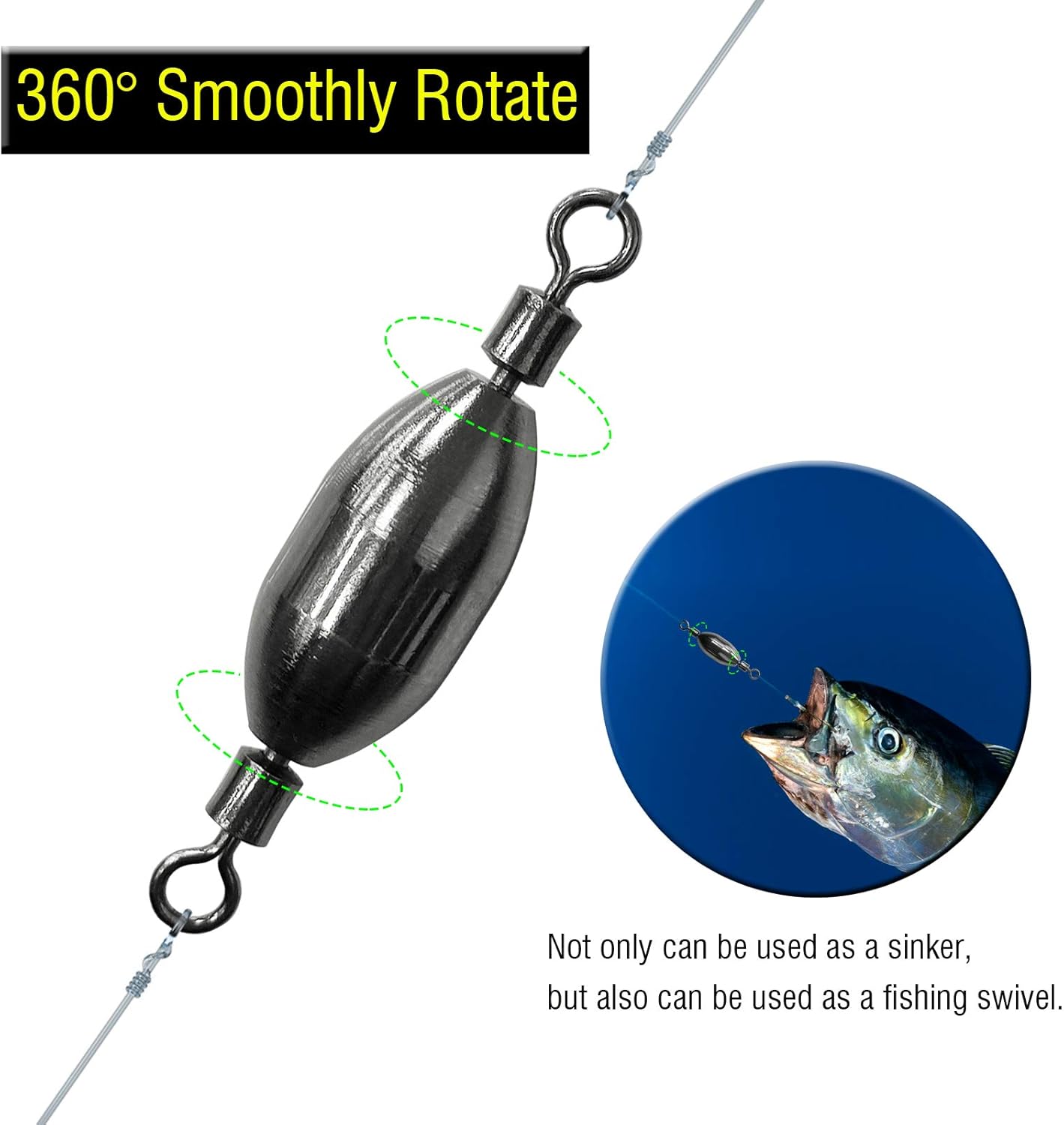 AMYSPORTS Saltwater Fishing Weights Swivel Bullet Sinkers Fishing Weight Brass Fishing Weights Freshwater Bass Sinker Weight with Swivel Rolling
