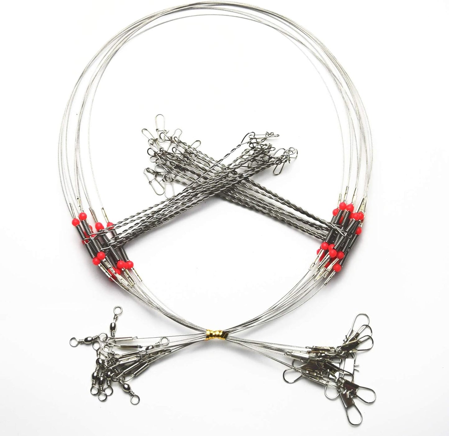 10Pcs Wire Trace Leader Rig Stainless Steel 2 Arm Fishing Rigs Tackle Lure Swivel Snaps Beads High-Strength Fishing Wire