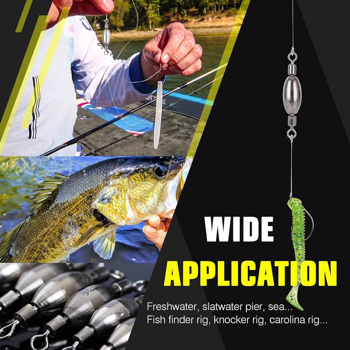 AMYSPORTS Drop Shot Fishing Sinkers Tackle Casting Swivel Fishing Weight Sinker Bullet Fishing Sinker Saltwater Removable Freshwater