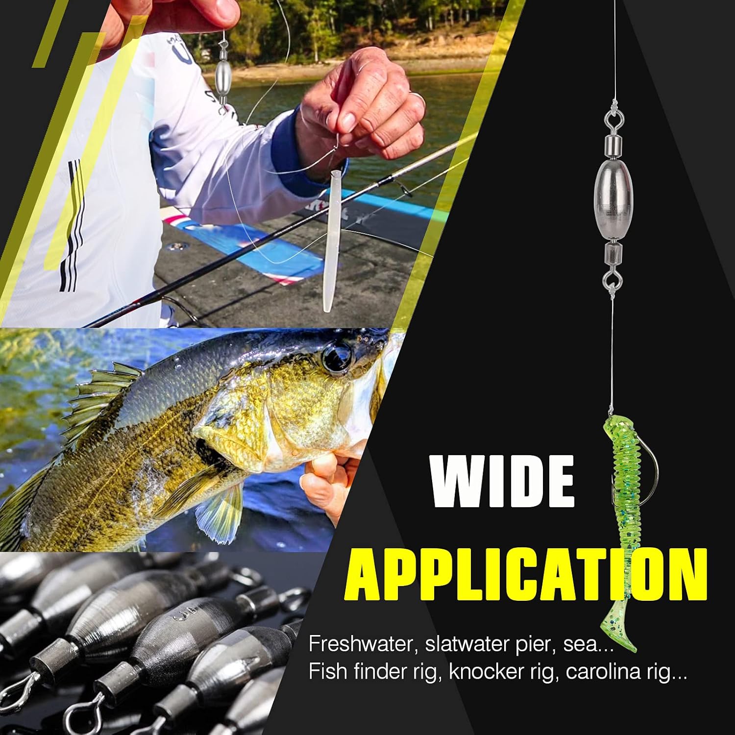 AMYSPORTS Drop Shot Fishing Sinkers Tackle Casting Swivel Fishing Weight Sinker Bullet Fishing Sinker Saltwater Removable Freshwater