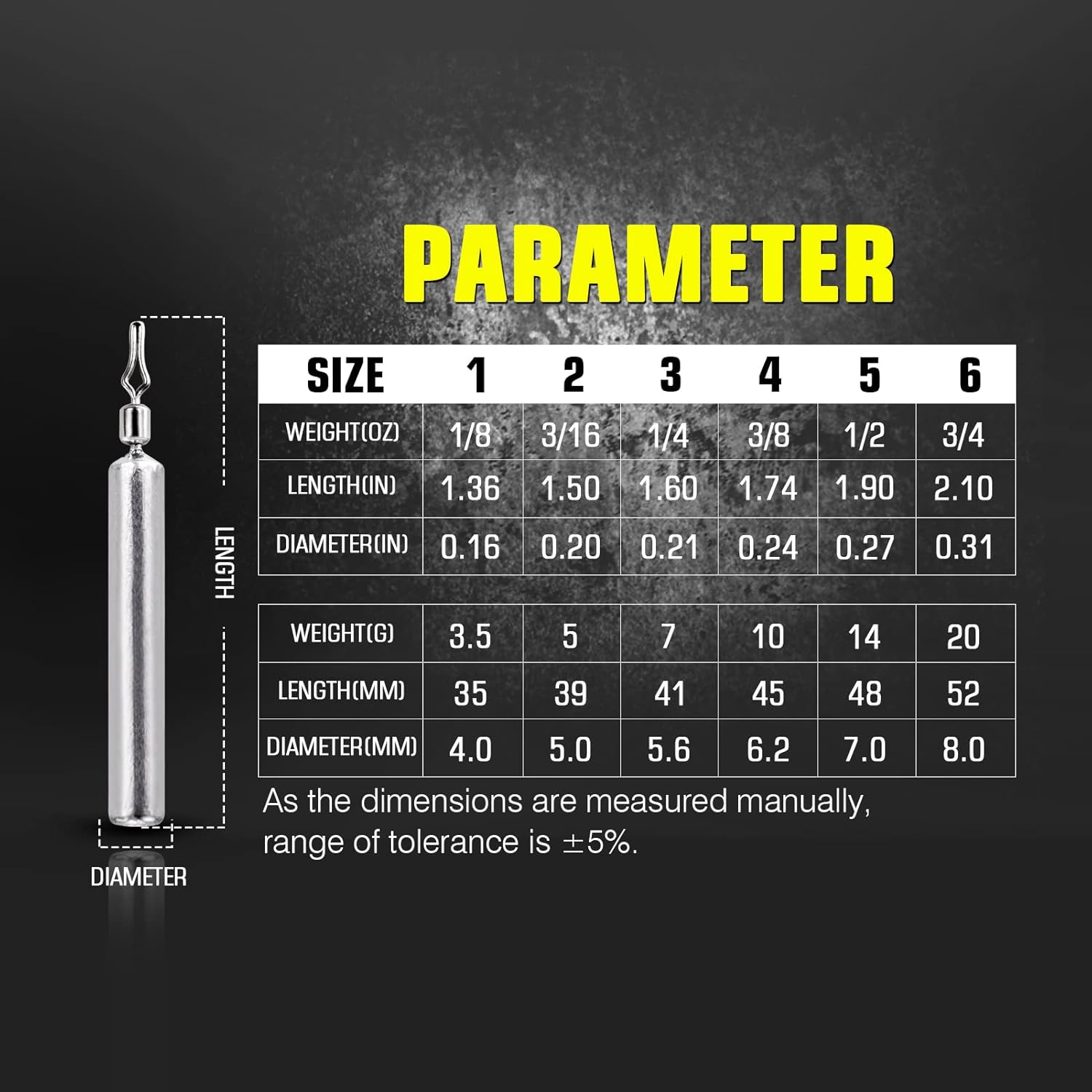 AMYSPORTS Drop Shot Weights Fishing Lead Drop Saltwater Fishing Weight Freshwater Drift Sinker Fishing Weight Bass Rig Cylinder Removable Catfishing