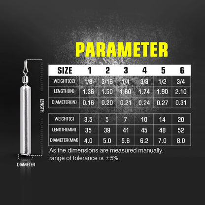 AMYSPORTS Drop Shot Weights Fishing Lead Drop Saltwater Fishing Weight Freshwater Drift Sinker Fishing Weight Bass Rig Cylinder Removable Catfishing