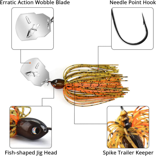 MadBite by KastKing Bladed Jig Fishing Lures, Multi-Color Kits, Irresistible Vibrating Action, Sticky-Sharp Heavy-Wire Needle Point Hooks, Popular 3/8 oz and 1/2 oz Sizes, Includes Storage Box